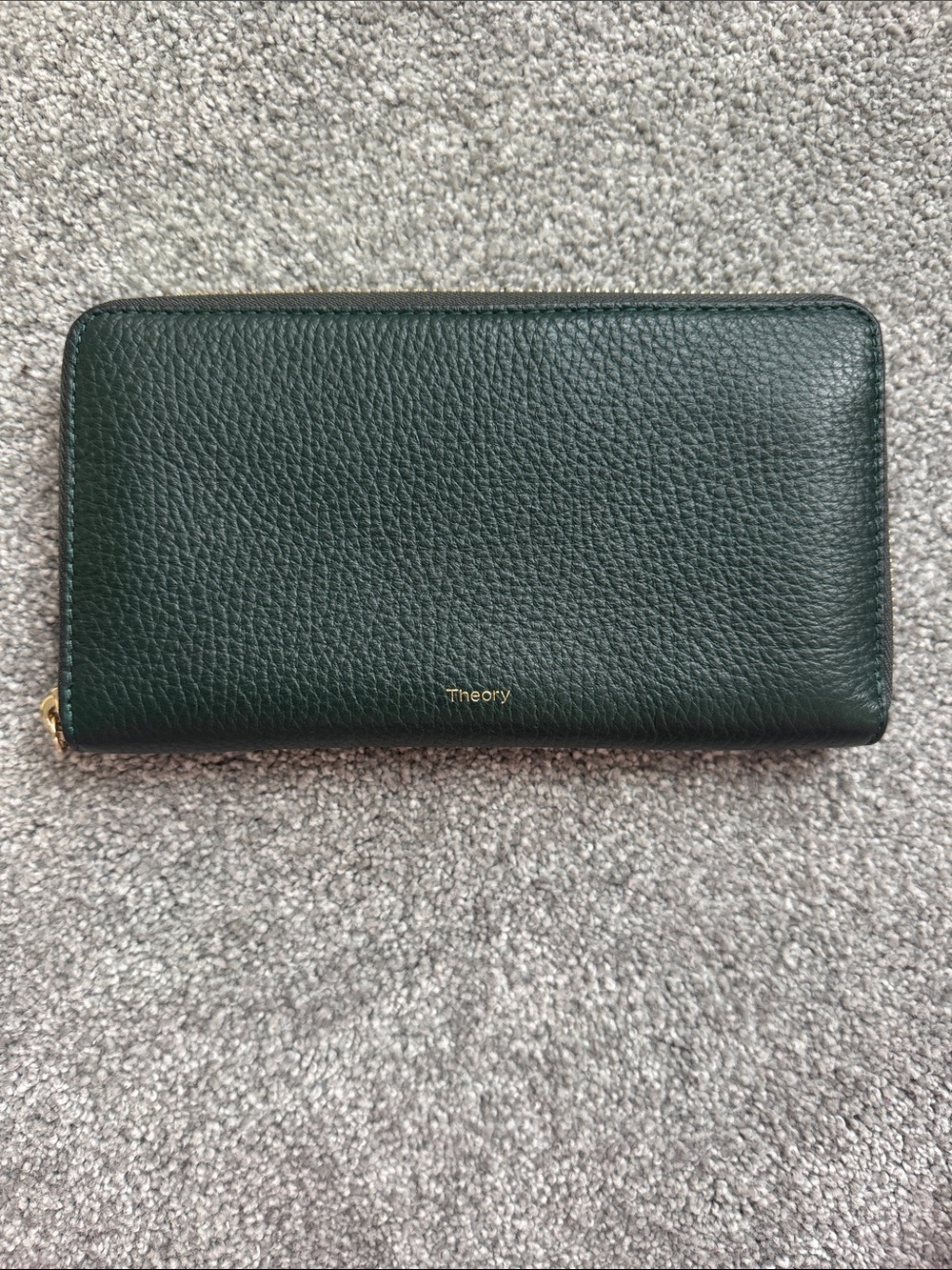 Theory Pebbled Leather Zip Around Wallet – Dark Green – Excellent Condition